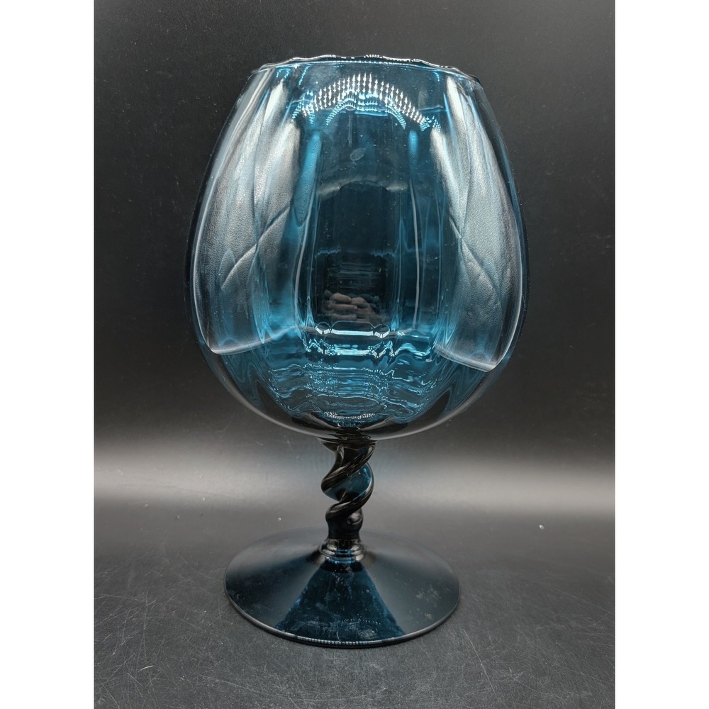 Vintage Empoli Italian Teal Blue Glass Brandy Snifter Vase Twisted Stem MCM 10in